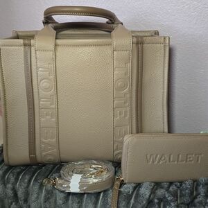 Tote Bag & Wallet Set - Neutral Beige Tote Bag